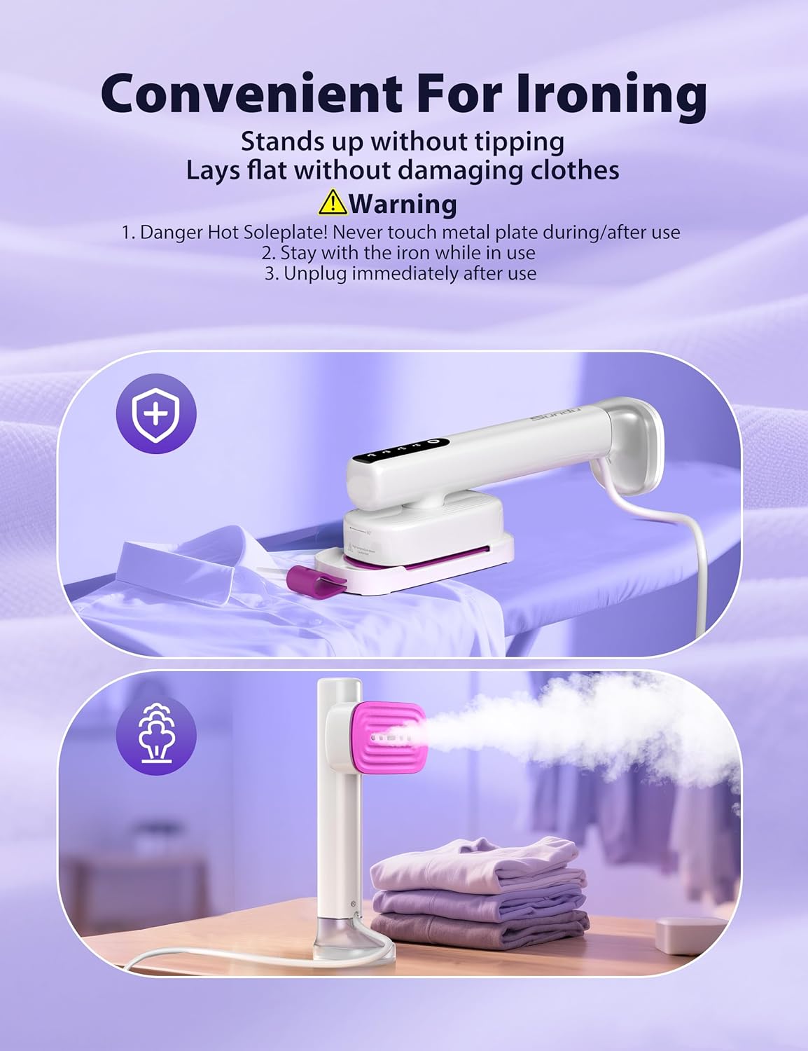 Sundu Steamer for Clothes,15s Fast Heat-up Handheld Garment Steamer,35mins Runtime & 180ml Large Tank,25g/min Steam,Ceramic Panel,Stands on Desk,Wrinkle Remover for Travel, Home, Office(White)