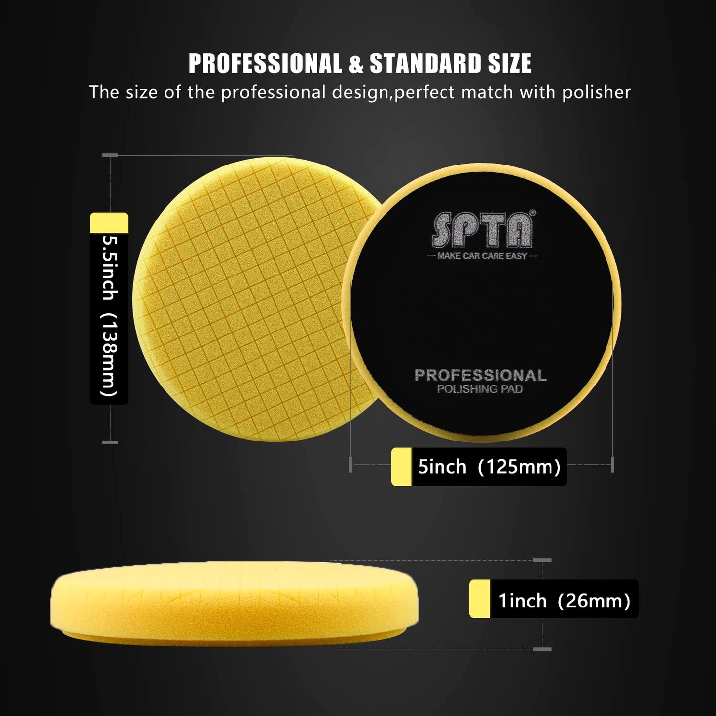 Yellow Medium Cut Pad, 3Pcs 5 Inch Buffing Polishing Pads for 125mm Backing Plate Buffing Sponge for Car Buffer Polisher Compounding, Polishing and Waxing