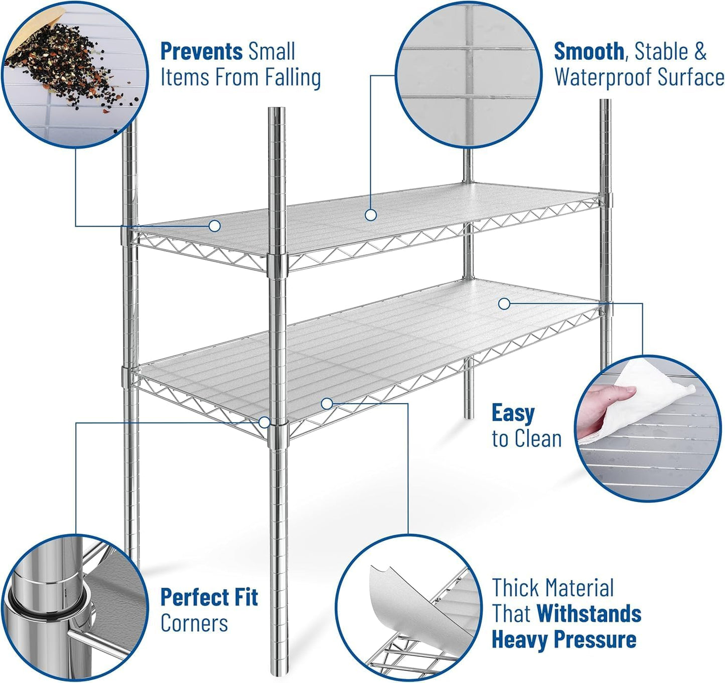 Shelf Liners for Wire Shelf System: Set of 5 in Clear: 18 x 60 inch: Plastic Wire Shelving Shelf Mats