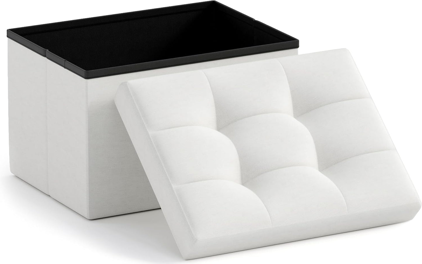 Ornavo Home Small Storage Ottoman Foldable Collapsible Rectangle Linen Ottoman Foot Rest Stool Seat, for Living Room, Bedroom, Home Office, Dorm - 12 x 16 x 12, White