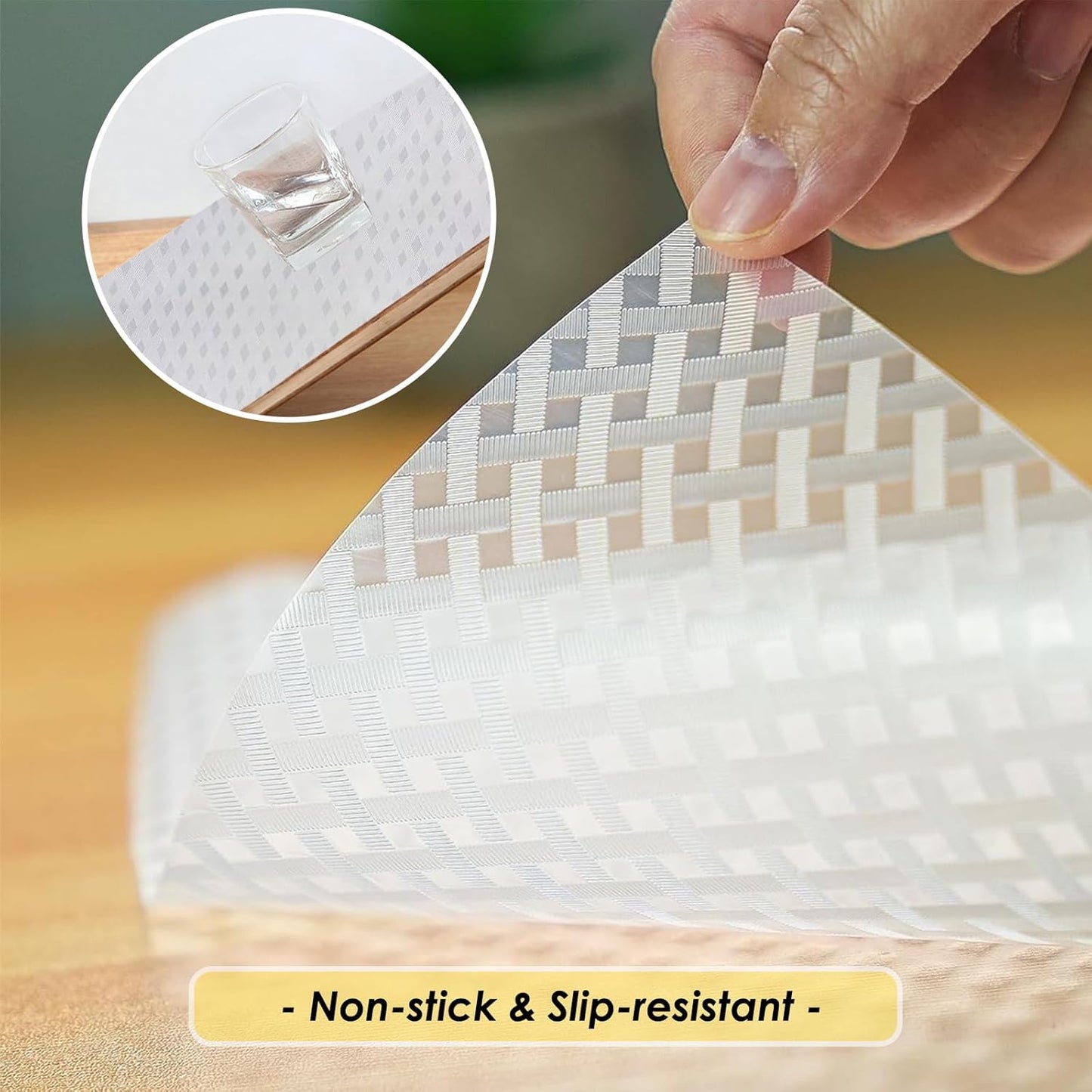 Shelf Liners for Kitchen Cabinets and Drawers, Non-Adhesive and Anti-Slip, Waterproof and Easy to Clean, Durable EVA Cabinet Mat for Refrigerator, Cupboard, Table (Black, 17.5" W x 196.8" L)