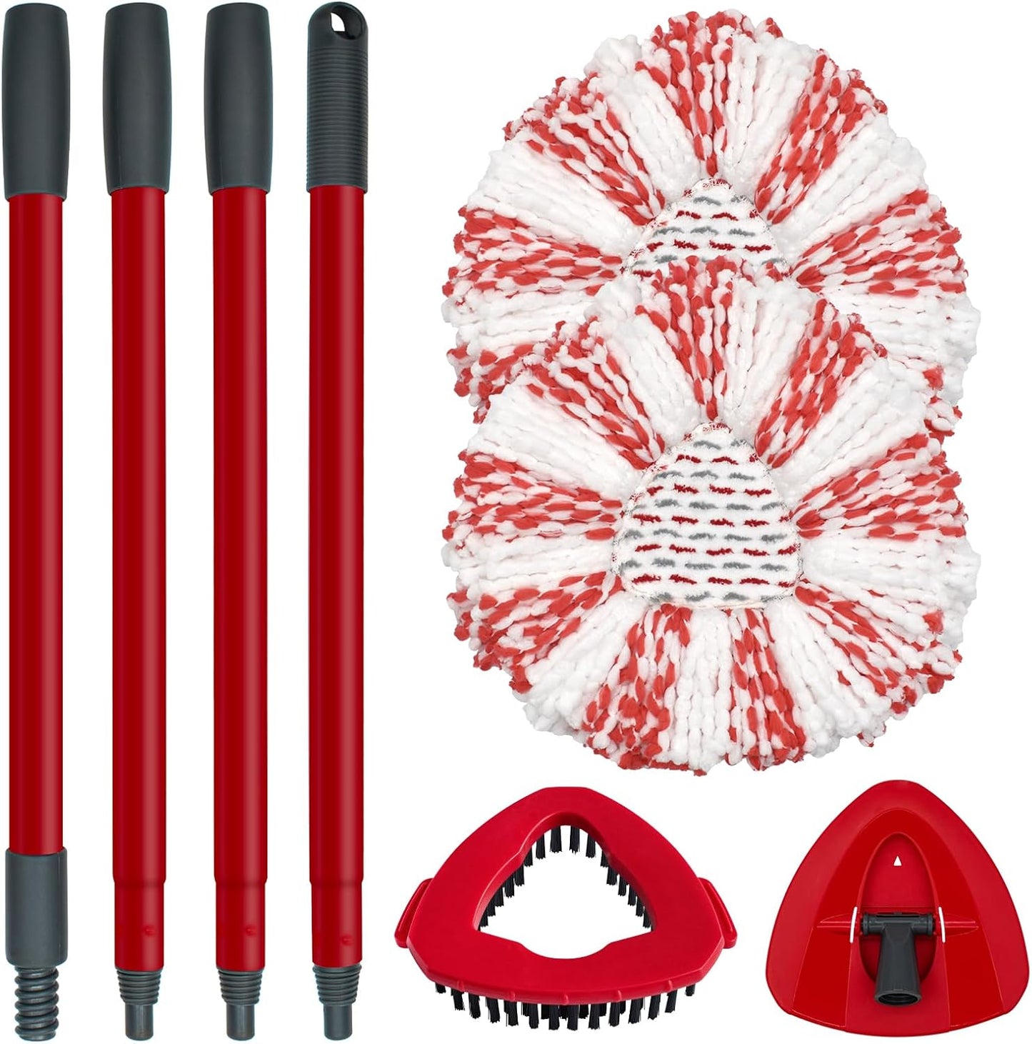 Spin Mop Replace Head, Base, Mop Handle Replacement for OCedar EasyWring 1 Tank System - Include 2 Microfiber Refills, 1 Sturdy Iron 30-58" Adjustable Mop Stick, Head Cover and Scrubber