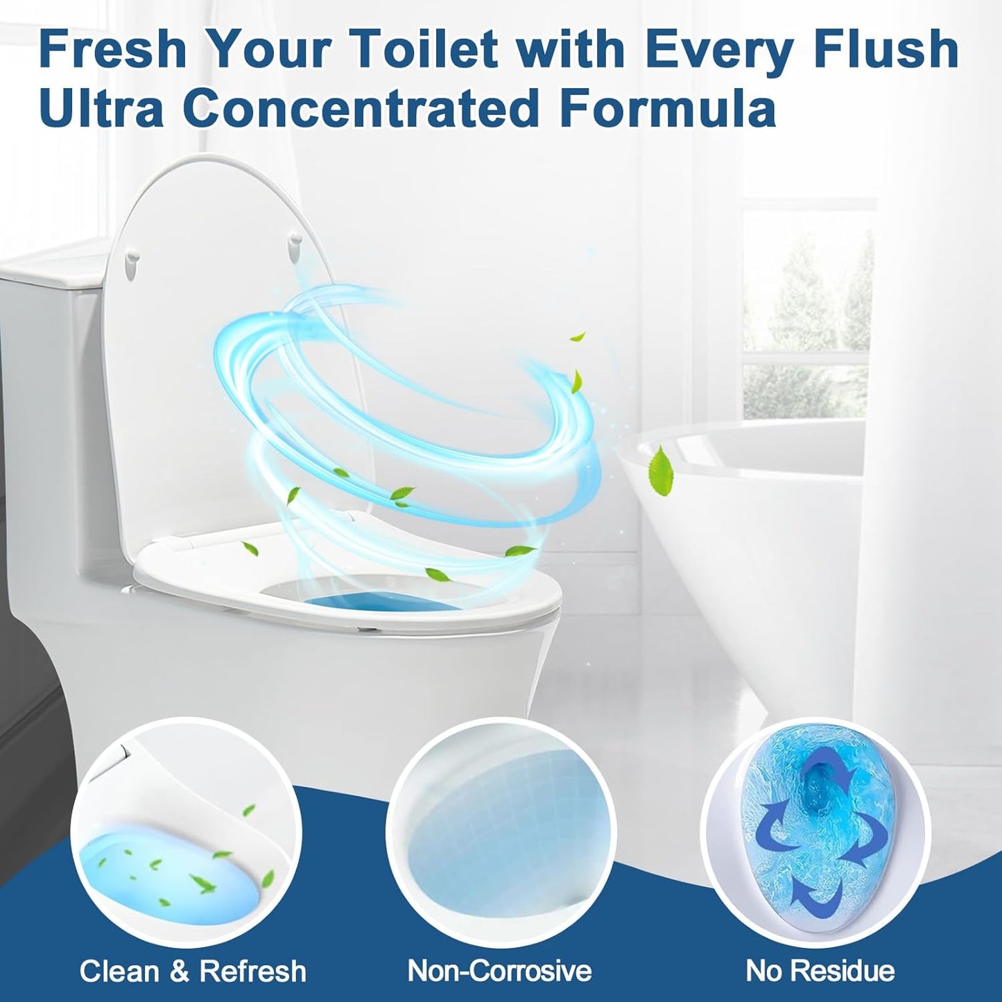 Toilet Bowl Cleaner Tablets Blue Toilet Tank Cleaners, Septic-Safe Hard Water Stain Remove, Bathroom Automatic Toilet Cleaning & Deodorizer, Fresh Scent - 30 Tabs