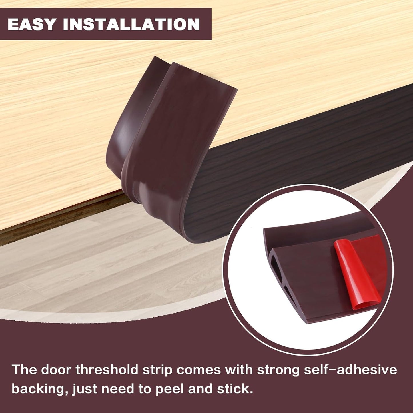 Vinyl Door Threshold Flooring Transition Strip Self Adhesive Carpet Edging Strip for Laminate Doorway Edge Threshold from 2/5" to 3/5" (Black Walnut Wood Grain, 6.6 Ft)