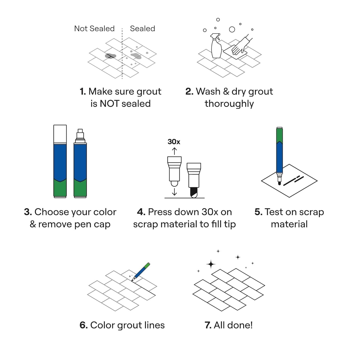 Grout Pen White Tile Grout Paint: Waterproof Grout Paint Pen, Whitener and Grout Sealer Marker for Cleaner Looking Grout Lines - White, Narrow 5mm Tip (7mL) - 3 Pack