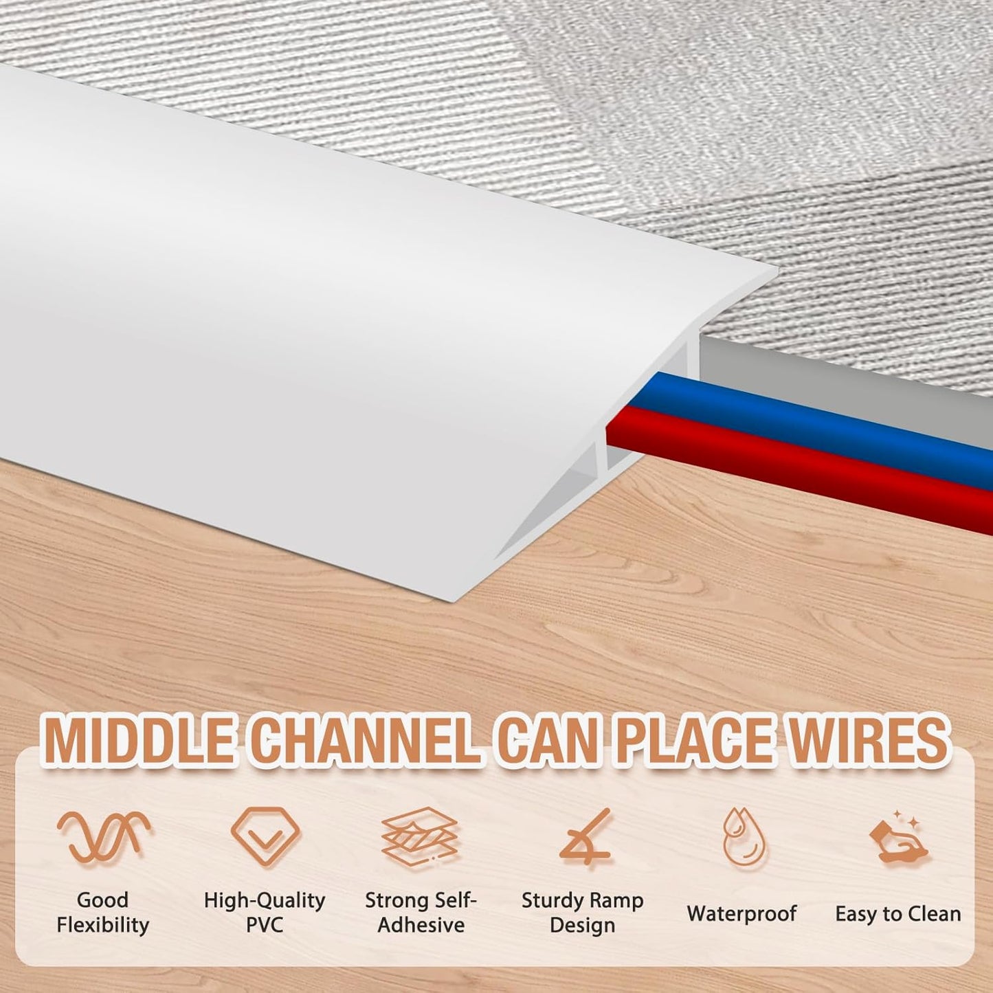 Floor Transition Strip Self Adhesive Vinyl Door Threshold for Doorways Carpet Edging Trim Overlap Edge Reducer for Laminate Floor, Carpet, Tile (White, 1/5" to 2/5", 3.3Ft)