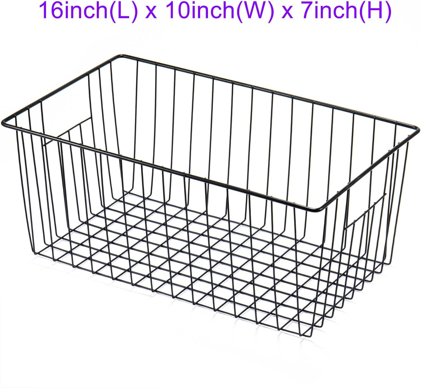 16inch Freezer Wire Storage Organizer Baskets, Household Refrigerator Bins with Built-in Handles for Cabinet, Pantry, Closet, Bedroom