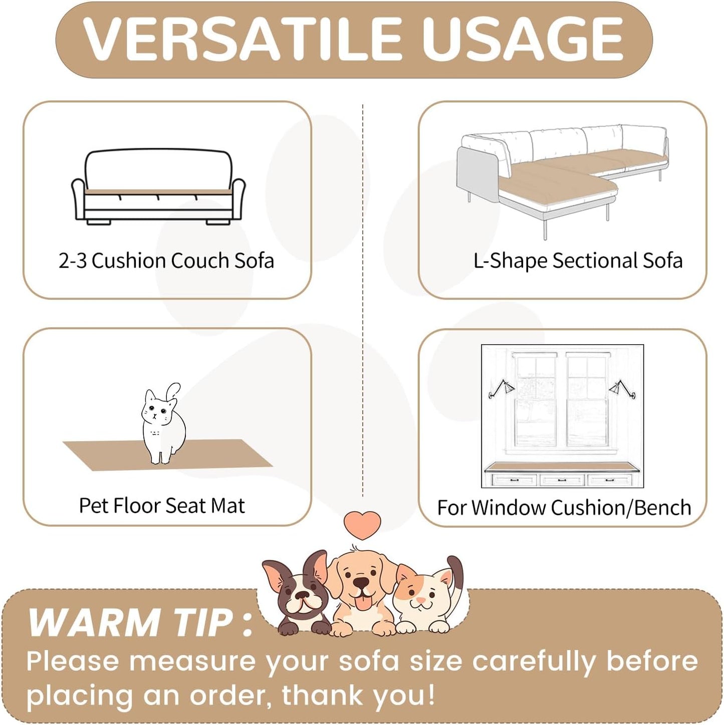 OTOB Dog Couch Covers for 3 Cushion Washable Non Slip Plush Pet Friendly Bed Mat Sofa Cover for Dogs, All Seasons Cozy Soft Fuzzy Furniture Protector Sofa Slipcovers (Coffee, 27.6" x 59.1")