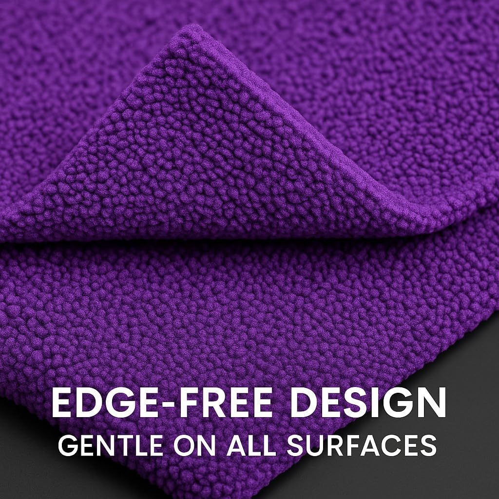 10 Pack Pak Details Edgeless Microfiber Towels for Cars | 16x16 Ultra-Soft, Scratch-Free & Lint-Free Car Detailing Microfiber Cloths for Buffing & Coating | Seamless Finish Auto Cleaning Cloths