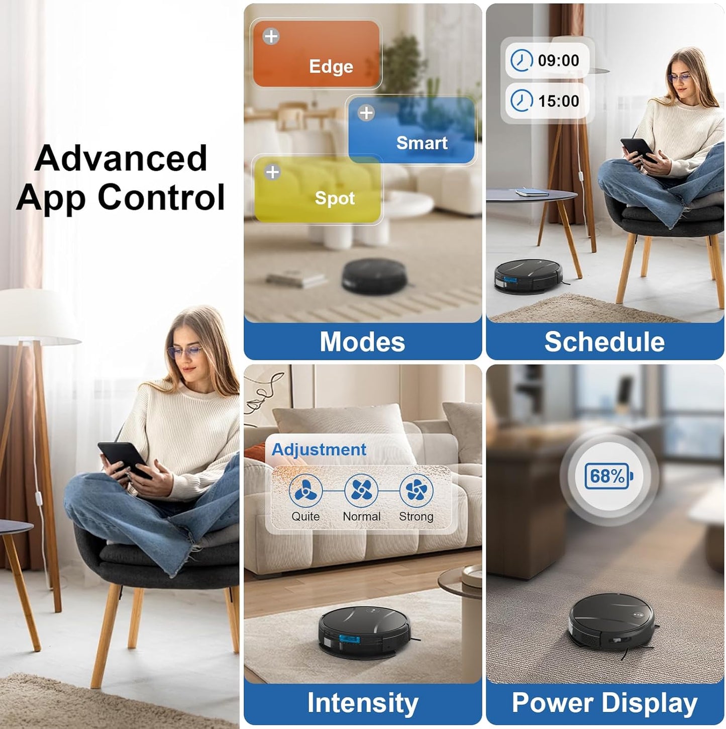 Robot Vacuum and Mop Combo,4200Pa Powerful Robotic Vacuum Cleaner with Self-Charging, Home Automatic Robot Aspiradora for Hard Floor, Low Carpet, Pet Hair, App&Voice&Remote Smart Control