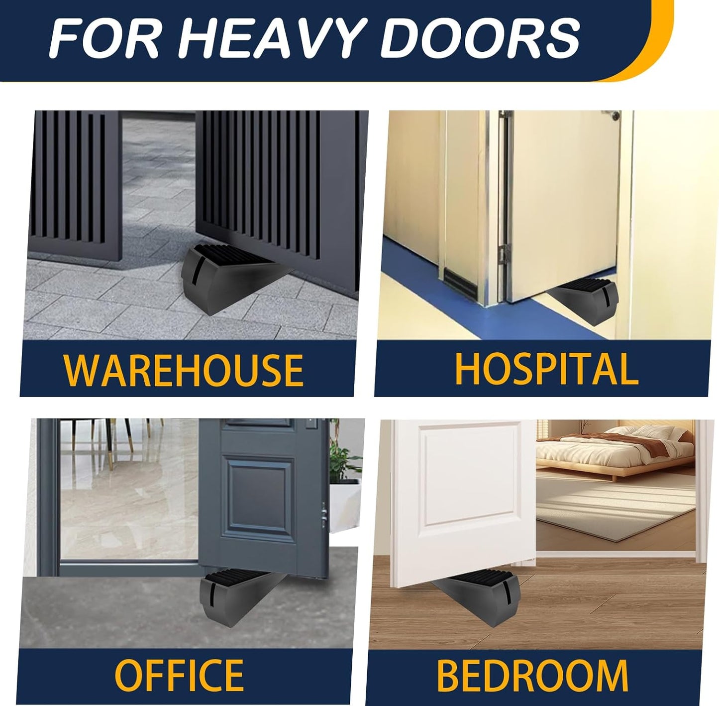 Adjustable Large Door Stopper, Strongest Tall Spring Heavy Duty Door Stop, 3 in Wedge Door Stoppers for Bottom of Door, Stainless steels Make Suits for Any Heavy Door(2 Pack Black)