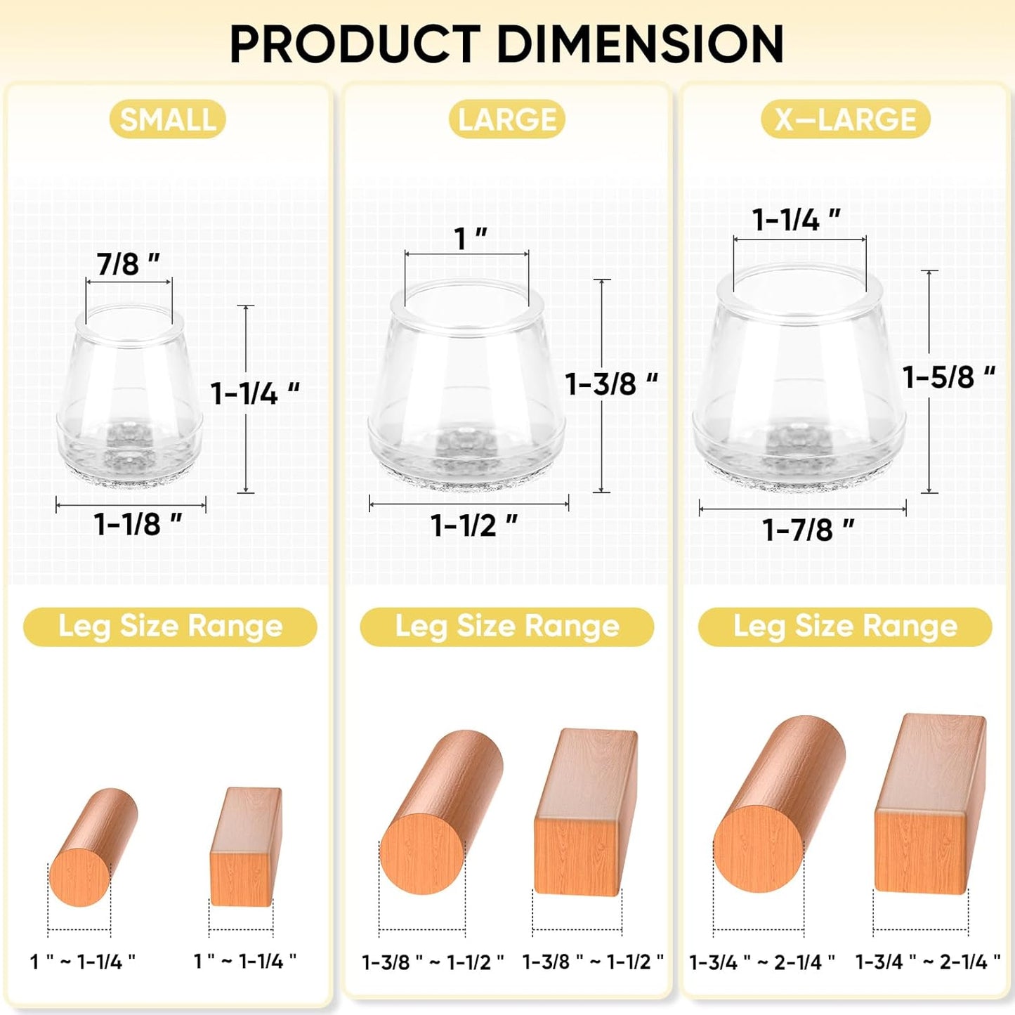 BALEINE 16 Pack Silicone Chair Leg Floor Protectors, Stool Leg Protectors Cap, Non-Slip Chair Leg Caps for Hardwood Floors (Clear, X-Large, 16 Pack)