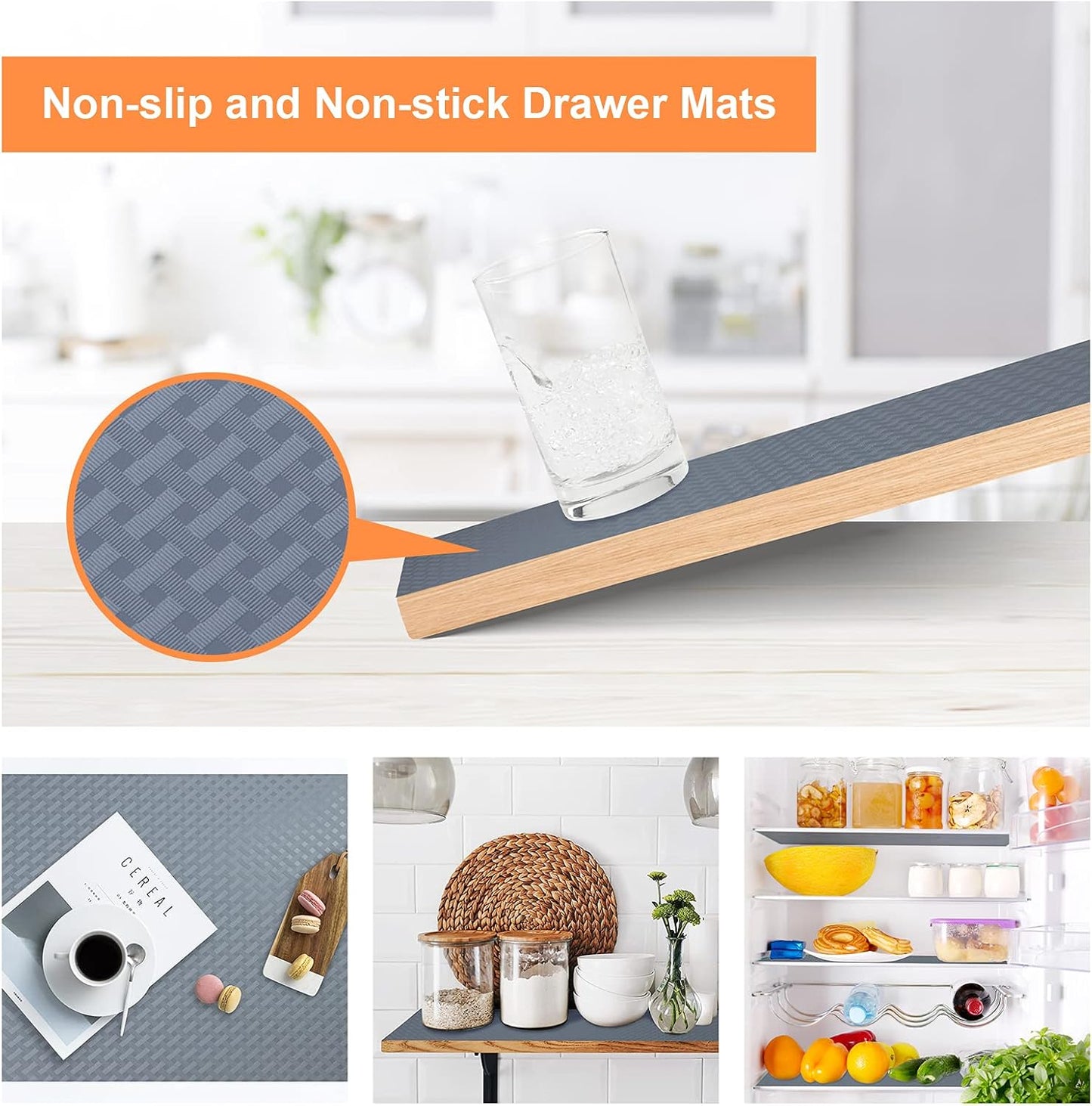 Shelf Liners for Kitchen Cabinets Non Adhesive Drawer Liner EVA Material Cupboard Mat Waterproof Refrigerator Mats Washable Fridge Liner for Cupboard and Desks Shelf Liner 23.6 x 236.2 Inches