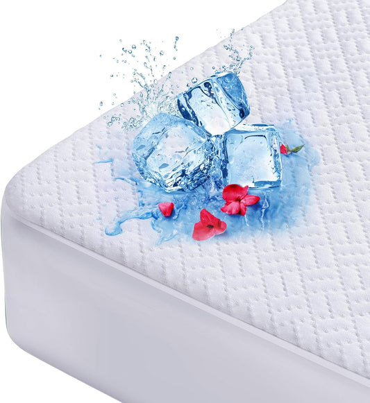 Cooling Waterproof Mattress Protector Twin Size, Mattress Cover 3D Air Fabric Mattress Pad Cover Smooth Soft Breathable Noiseless, 8''-21'' Deep Pocket