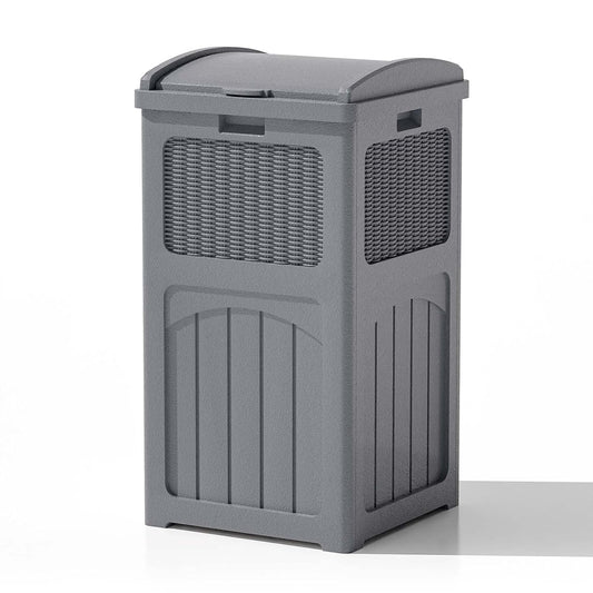 Patiowell 36 Gallon Outdoor Trash Can, Resin Outdoor Garbage Can with Lid for Patio, Backyard, Deck, Gray