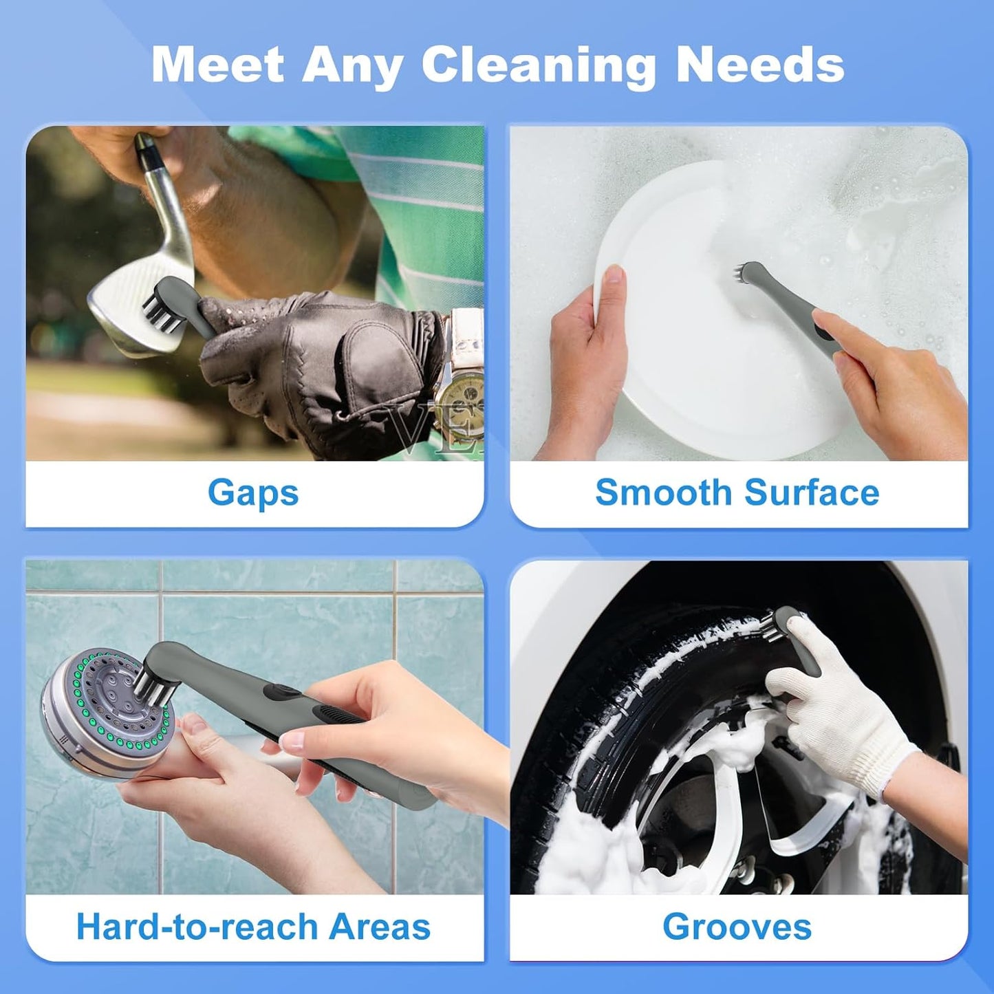 Rechargeable Electric Cleaning Brush with 4 in 1 Multiple Brush Heads and USB Cable, Indoor Household Cordless Motorized Brush for Bathroom Toilet Kitchen Tile Crevice (Grey & Black)