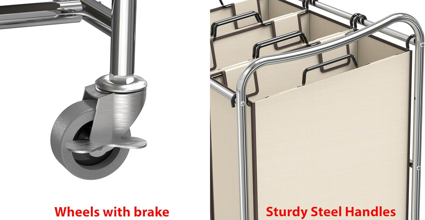Simple Houseware Heavy-Duty 3-Bag Laundry Sorter Cart, Chrome