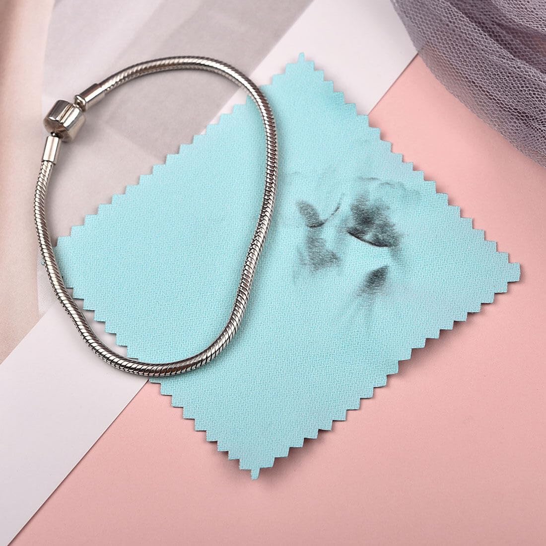SEVENWELL 100pcs Jewelry Cleaning Cloth Turquoise Polishing Cloth for Sterling Silver Gold Platinum Small Silver Polish 8x8cm