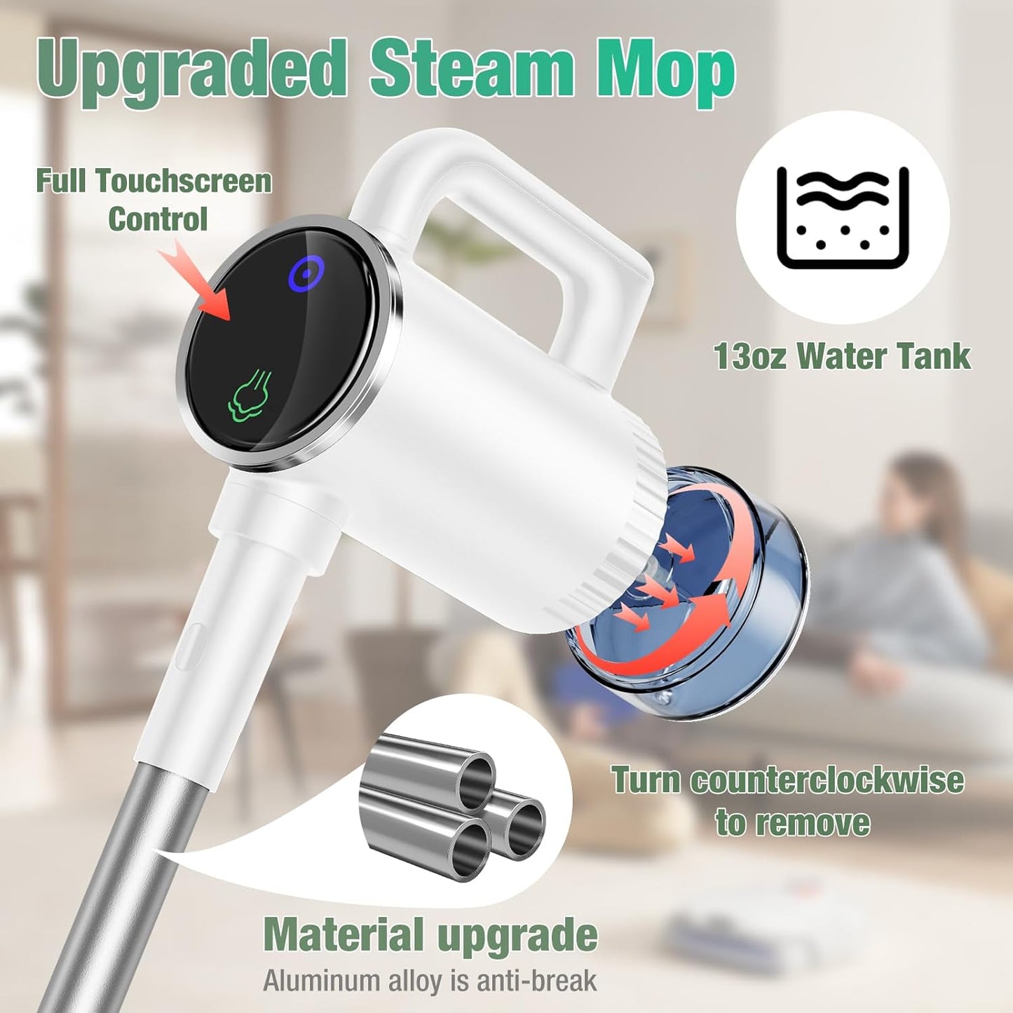 11-in-1 Steam Mop - Detachable Handheld Steam Cleaner with 500mL Tank, 260℉ Floor Steamer for Hardwood, Tile, Grout, Windows, Bath & Kitchen - 3-Level Steam Control, Multi-Purpose Floor Steam Cleaner