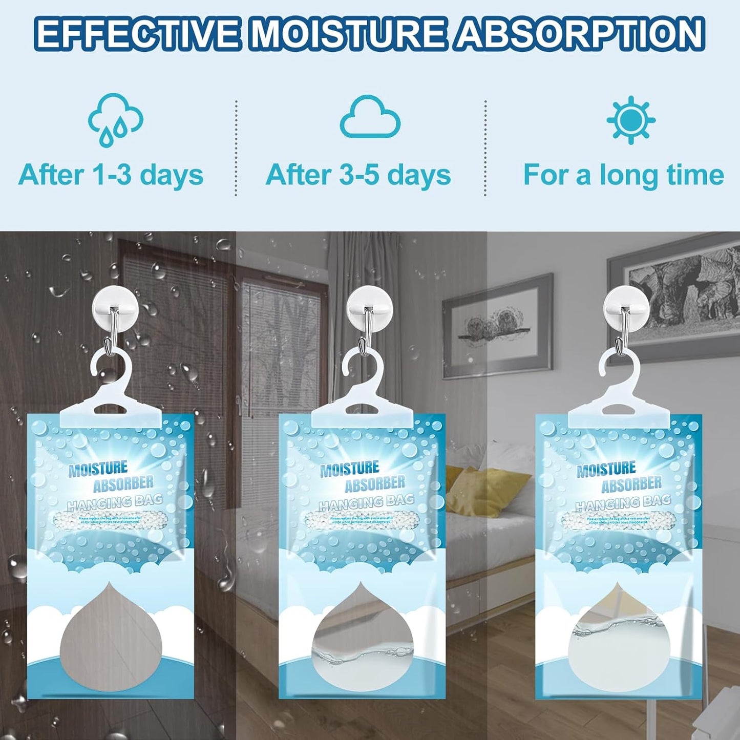 5 Pack Hanging Moisture Absorbers - Fagrance Free Dehumidifier Bags, 8.11 OZ, Removes Moisture & Odors, Humidity Absorber Packs for Closet Bedroom Kitchen