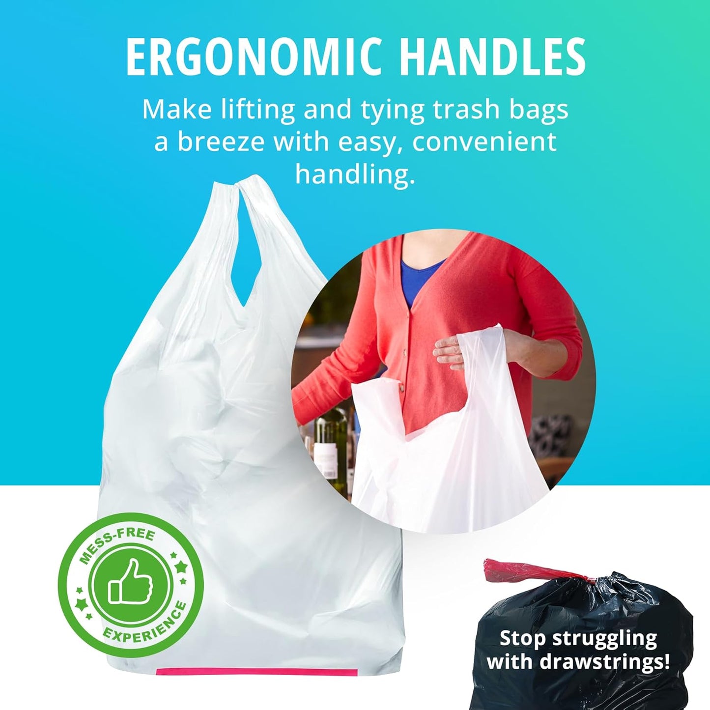 Hippo Sak - Plant Based Tall Kitchen Garbage Bags with Ergonomic Handles - 13 Gallon Trash Bags - Recyclable & Reduced Carbon Footprint - Super Strong and Leak Proof Tall Kitchen Trash Bags (45 Count)