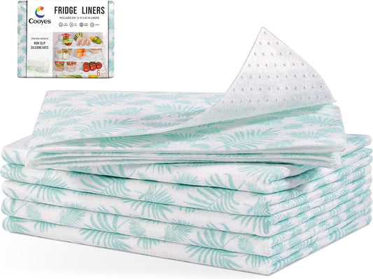 Cooyes Drawer and Shelf Liner for Kitchen Cabinets, Cloth Material, Non Slip Refrigerator Liners Washable, Fridge Mats for Glass Shelves and Bins, 6 Pack, 12" × 24"