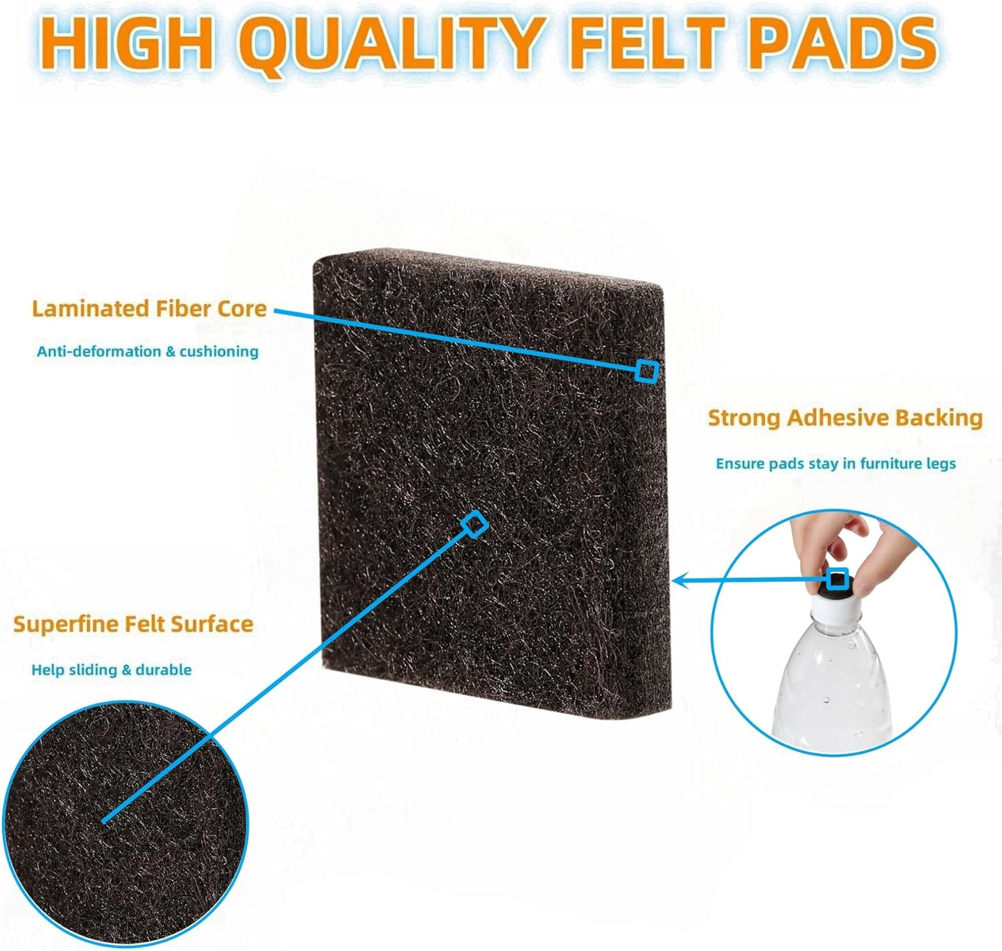 Furnigear Felt Strips with Adhesive Backing for Furniture - Felt Furniture Pads for Hardwood Floors, Furniture Chair Feet Felt Pads, Furniture Floor Protector Sliders 30 Pcs 3 x 1/2" Rectangular Brown