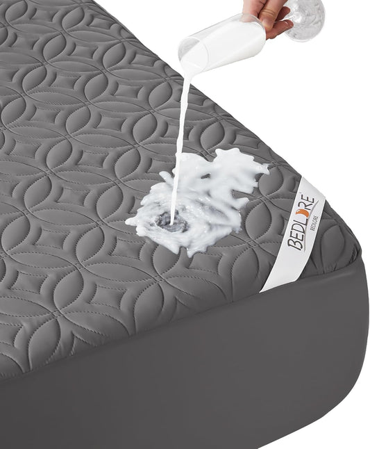 BEDLORE Waterproof Mattress Protector, California King Size Mattress Pad with Deep Pocket 6"-18" Depth, Soft Noiseless Dirt-Proof Bed Mattress Cover Washable for Home, Bedroom, Hotel (Gray)