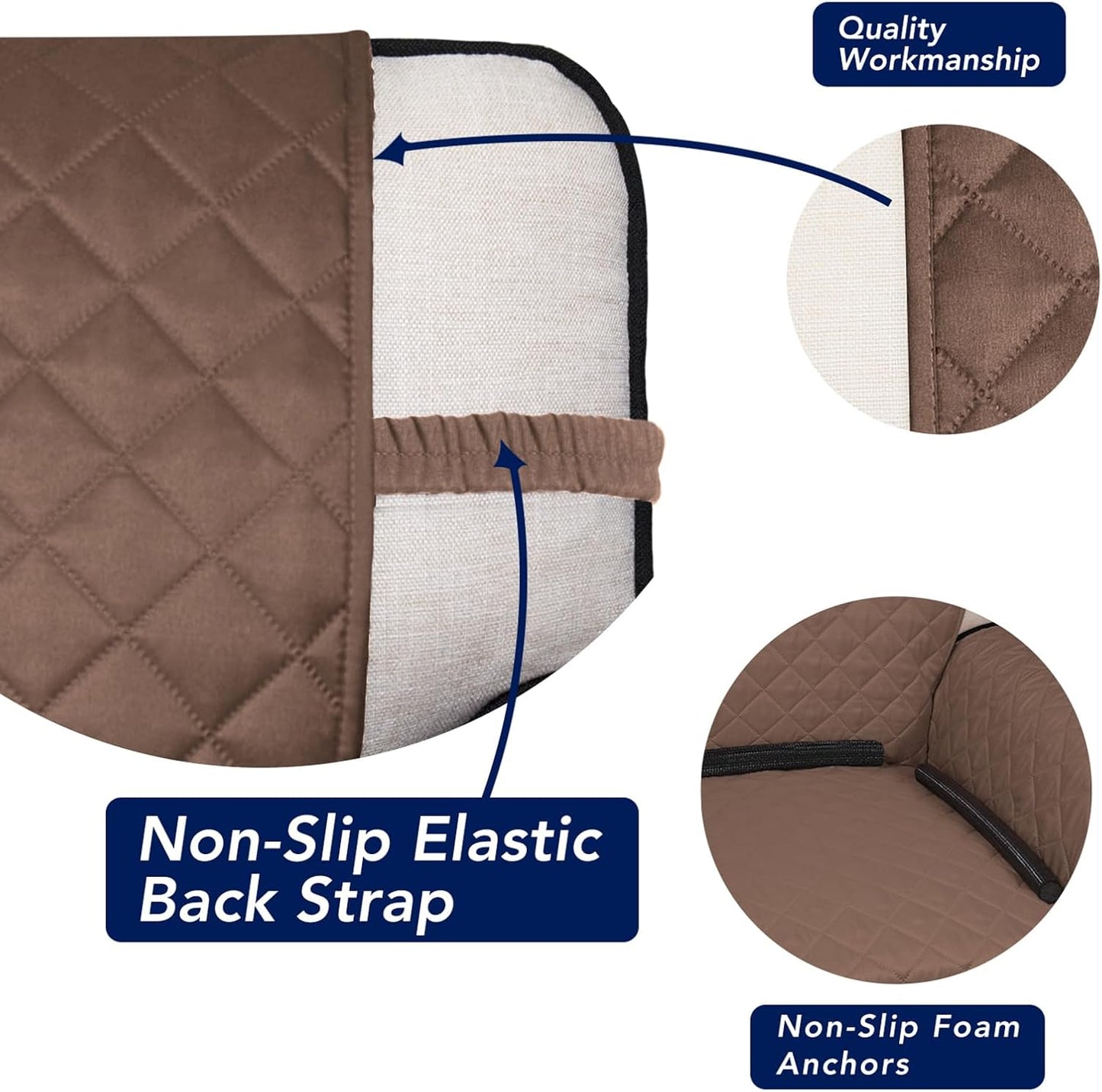 PureFit Reversible Quilted Sofa Cover, Water Resistant Slipcover Furniture Protector, Washable Couch Cover with Non Slip and Elastic Straps for Kids, Dogs, Pets (Oversized Chair, Brown/Beige)