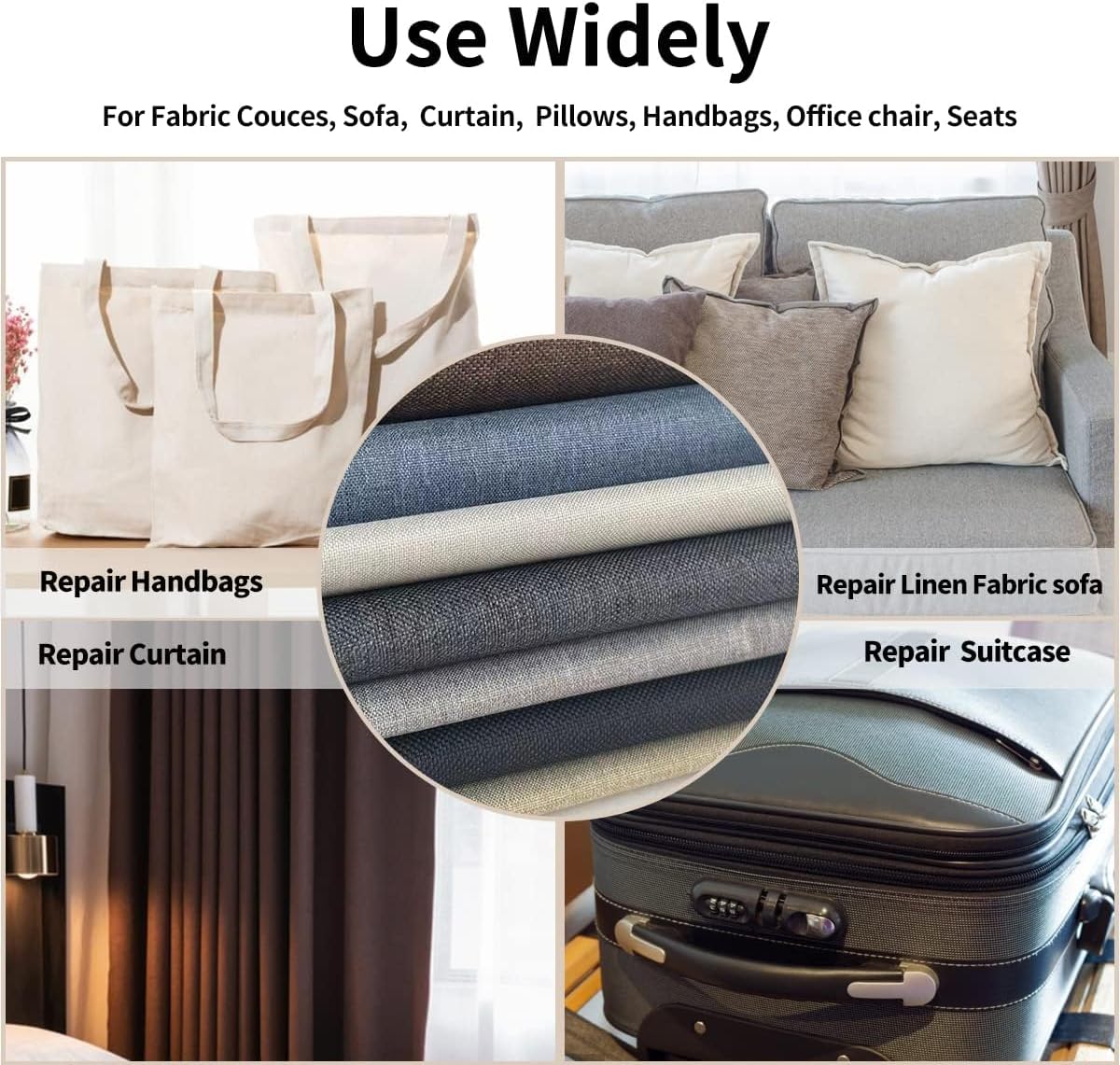 Fabric Repair Patches, Linen Repair Tape Self-Adhesive Fabric Patches Durable, DIY Large Linen Tape for Sofa, Couches, Furniture, Chair, Clothing （3.5X79 Inch, Black）