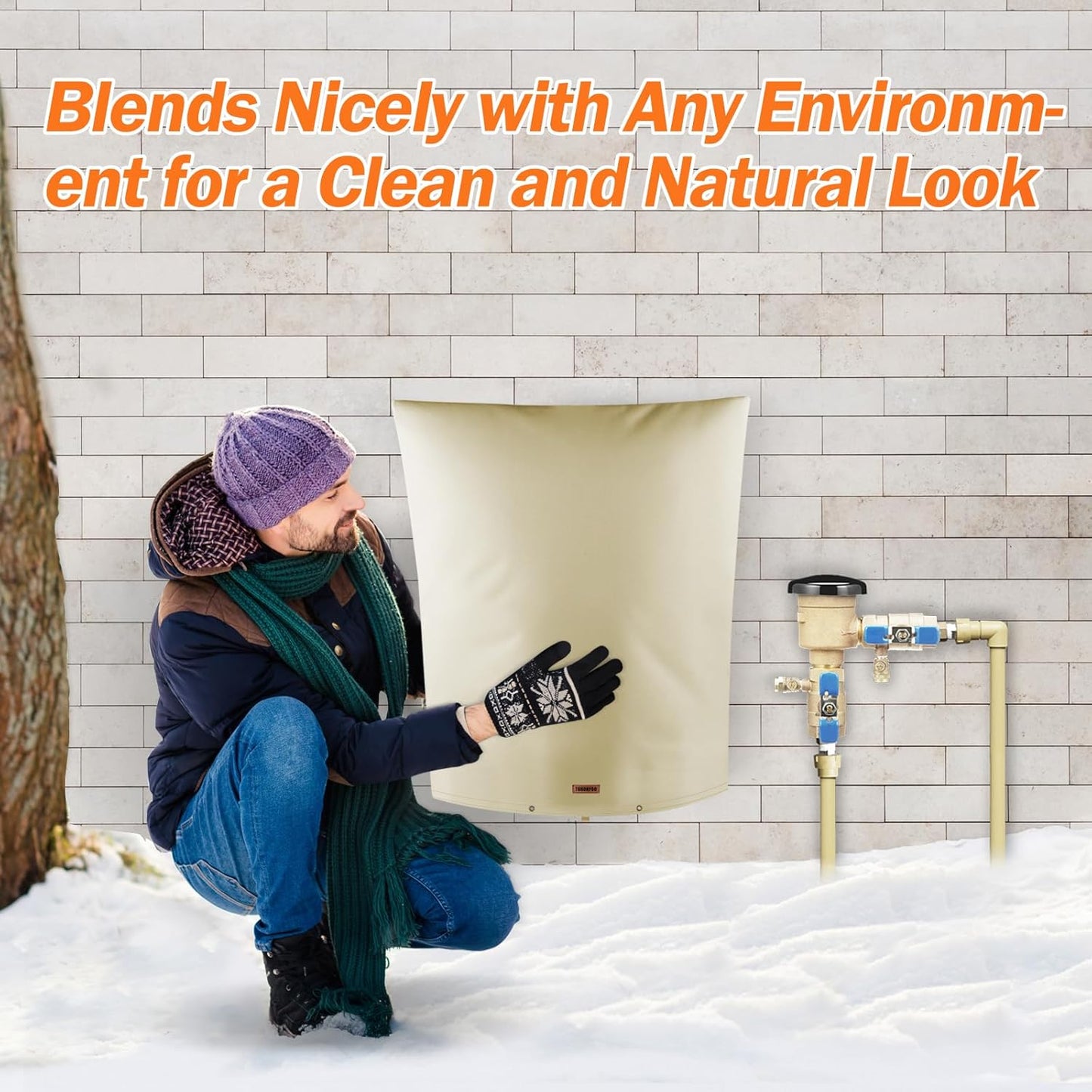 Backflow Preventer Pipe Insulation Cover (5°F) - Irrigation Sprinkler Valve Insulated Pouch - Water Well Pump Cover - Sturdy 5 Layers for Winter Freeze Protection, 26" W x 44" H, Beige