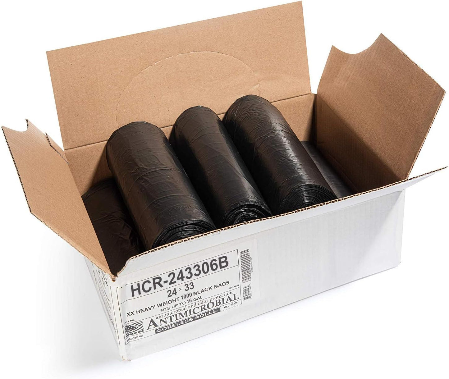 Aluf Plastics High Density Trash Bags, 16 Gallon, 1000 Count, 6 Micron (eq), 24" x 33", Black, for Bathroom, Office, Industrial, Commercial, Janitorial, Municipal, Recycling