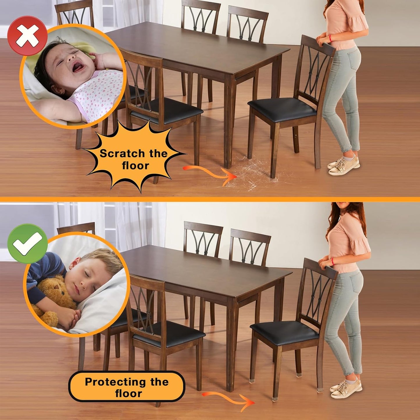 24 Pcs Rectangle Chair Leg Floor Protectors, Silicone Chair Leg Protectors for Hardwood Floors, High Elastic Chair Leg Cover for Chair Table Desk, Protect Wooden Floors from Scratching, Won't Tear