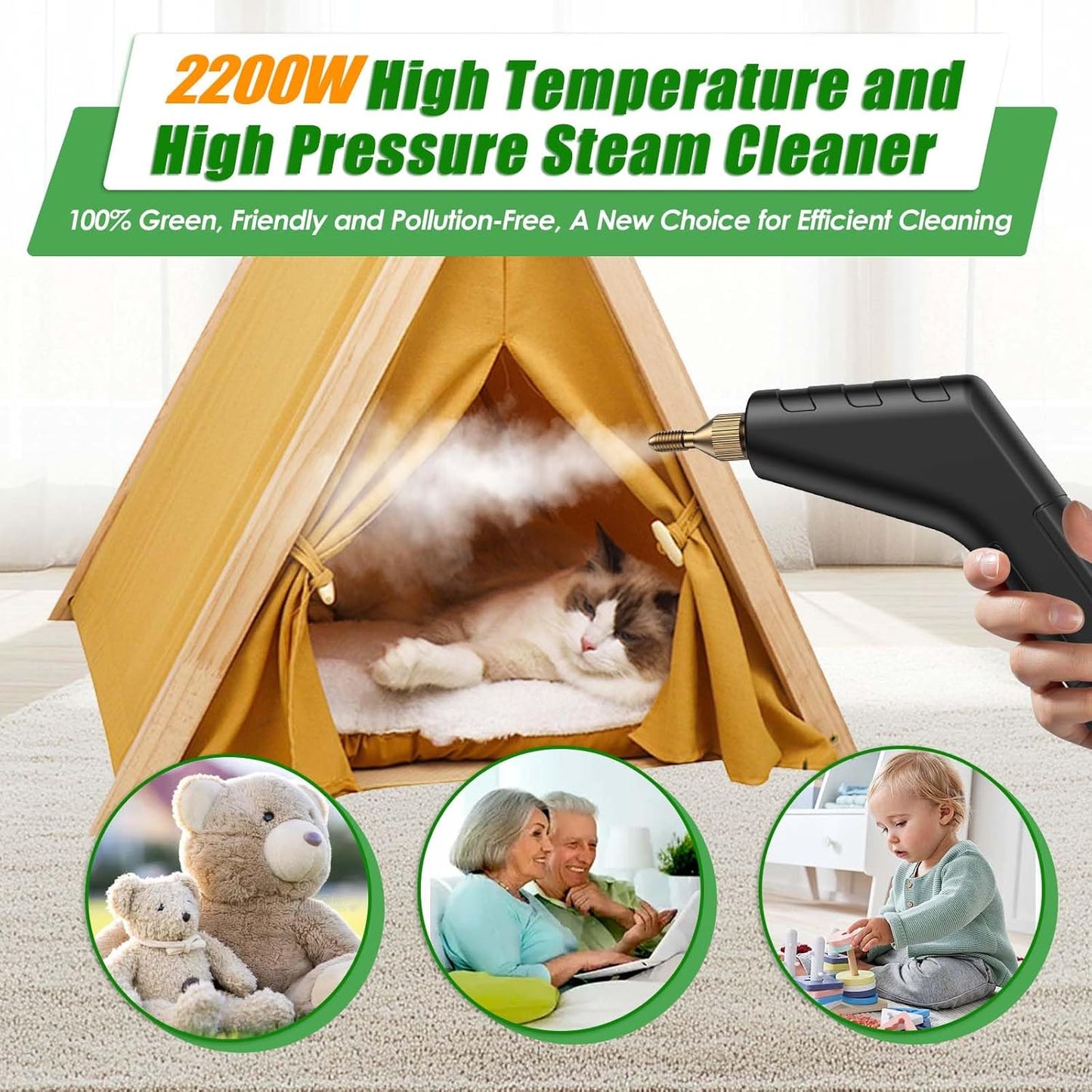 7-in-1 Handheld Steam Cleaner, 2200W High Pressure Steam Cleaner, 1.2L Portable Car Steam Cleaner for Home Kitchen, Bathroom, floor and Car Cleaning, 10s Fast Heating High Pressure Steam Cleaning, Red