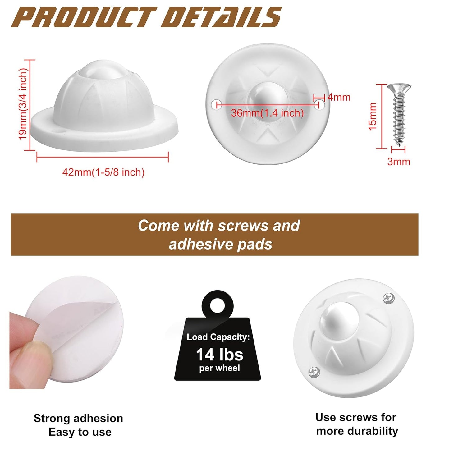 PlusRoc 16 Pack Self Adhesive Caster Wheels For Appliance, Load Capacity 14LBS Per Wheel, Mini Swivel Wheels Sliders Roller For Stand Mixers Air Fryers