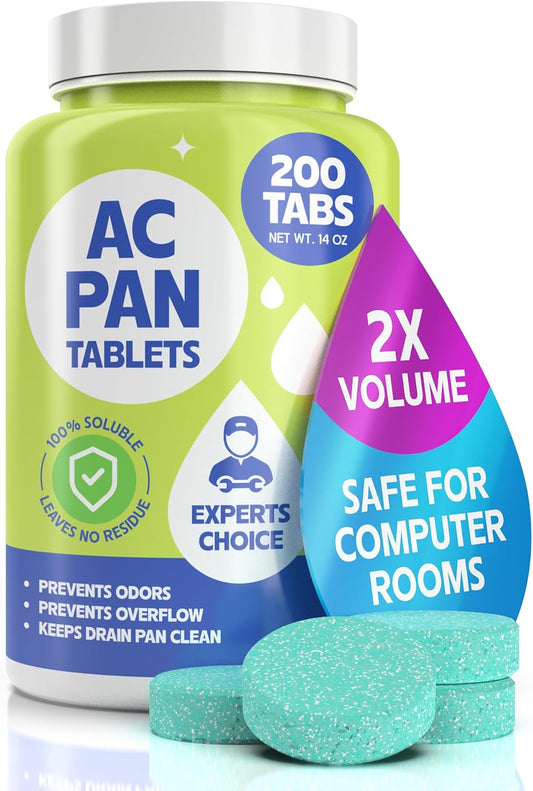 200 Tablets AC Drain Line Cleaner- No-Residue, Water-Soluble, Fast-Acting Pan Treatment for HVAC, Window Units, Mini-Splits, Dehumidifiers and Refrigerators System Maintenance