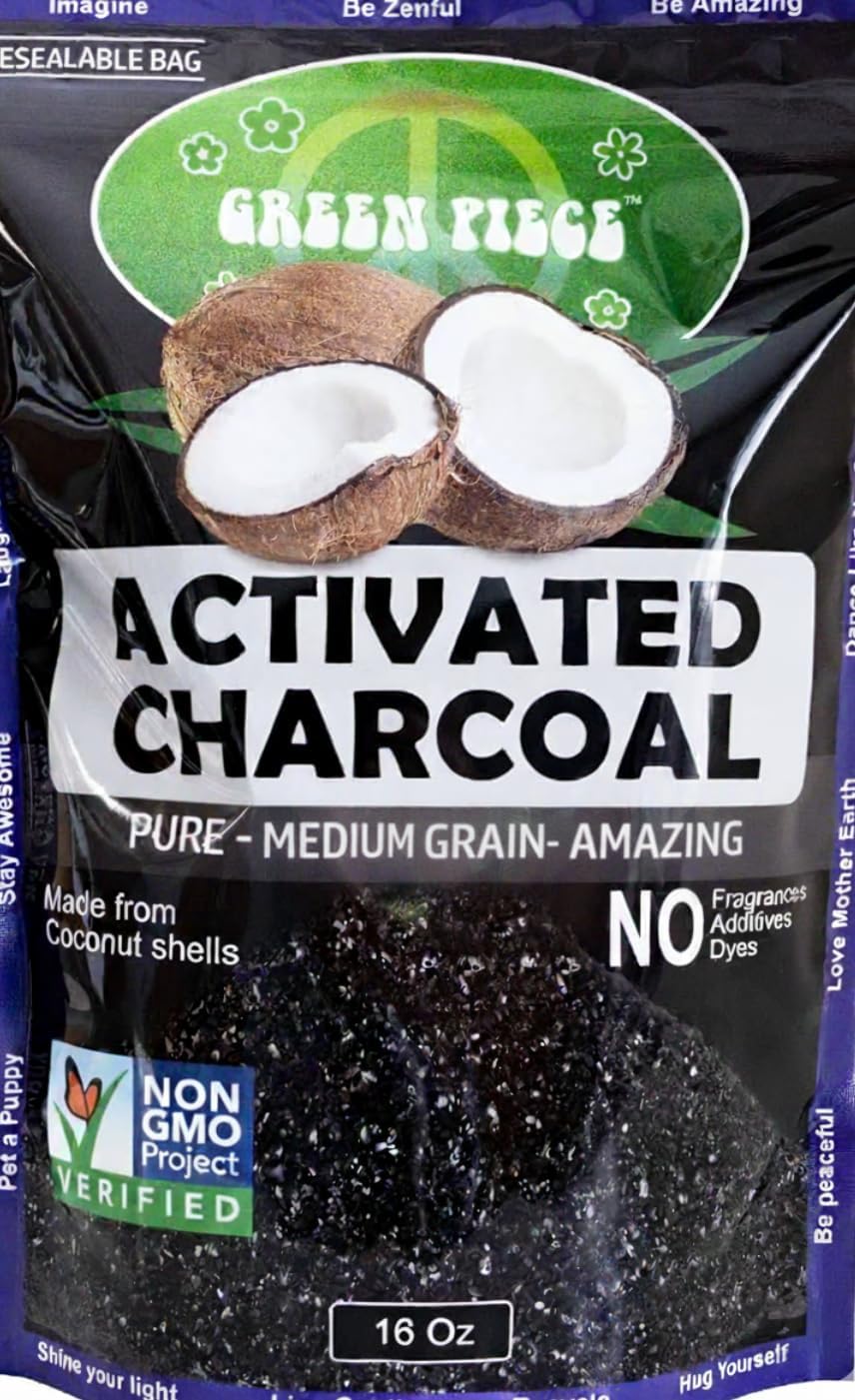Green Piece® Activated Charcoal Pure - Medium Grain Air Purifying Bag - Kid/Pet Friendly Air/Water Fresheners - Odor Absorber - Resealable Bag Made by Green Piece (1 Pound)