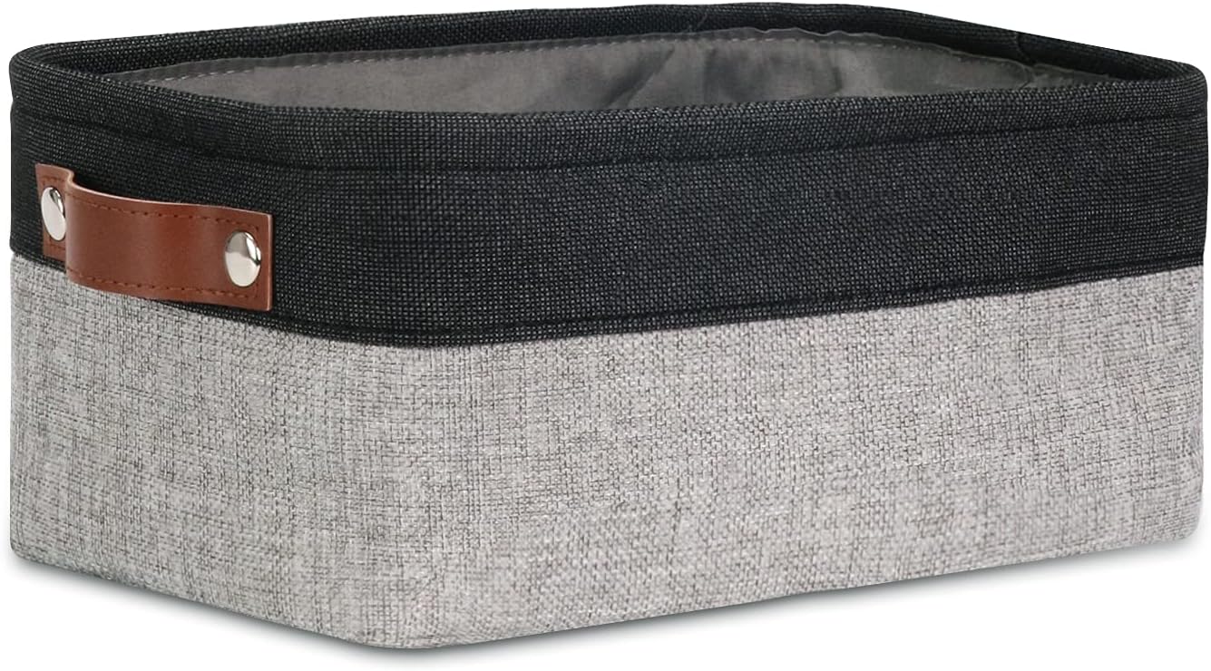 DULLEMELO Small Collapsible Fabric Basket for Organizing, Shelves, Closets, Laundry, Nursery, Decorative Gift Basket (Black&Gray)
