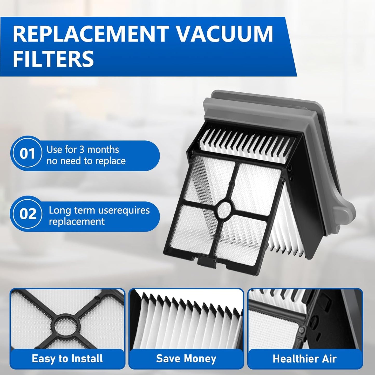 Roller Brush and Filters Replacement Compatible with Tineco iFLOOR 5 Breeze Cordless Vacuum Cleaner,Replacement Parts Include 2 Brush Rollers, 4 Vac Filters
