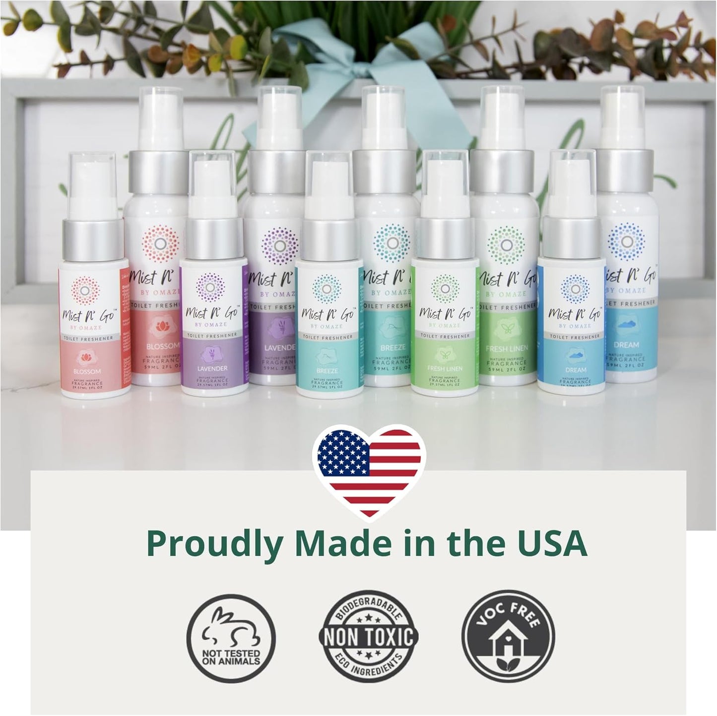 Mist N' Go by Omaze Travel Odor Eliminator - Toilet Spray for Bathroom Air Freshener - Daily Pack (2oz x1 + 1oz x1)