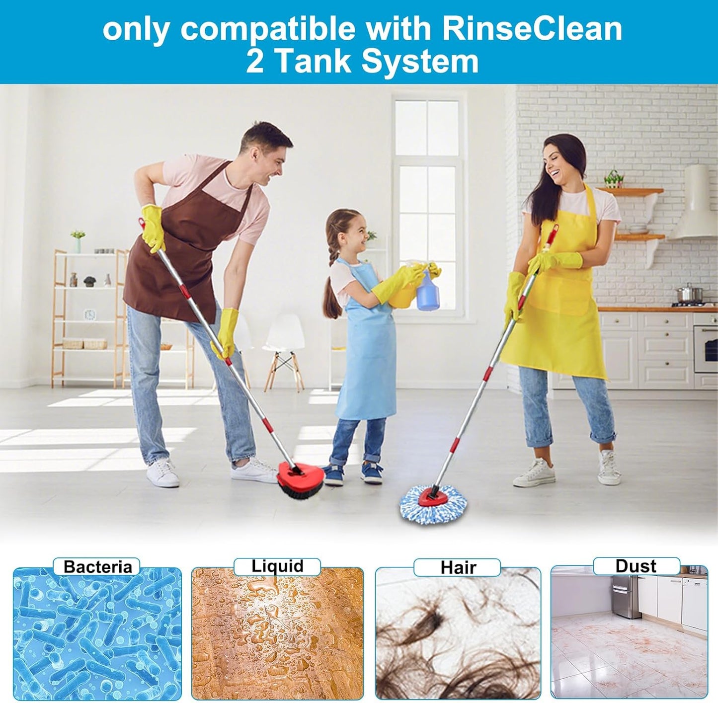 8-Pack Reusable Mop Head Replacement for O Cedar RinseClean 2-Tank System, Microfiber Spin Mop Refills Compatible with Vileda 2-in-1 Turbo Triangle