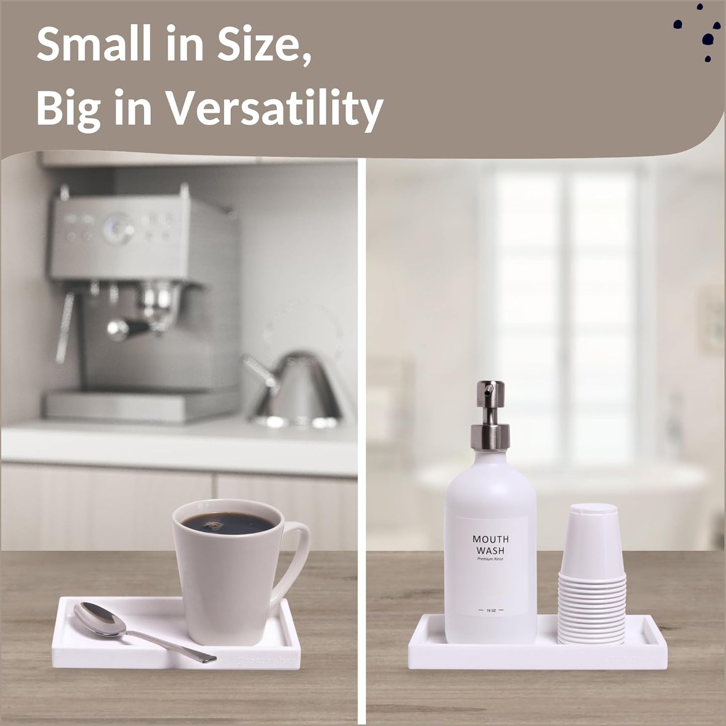 Countertop and Vanity Tray - 2 PC Small 7.7" Silicone Bathroom Trays, Kitchen Soap Tray, Dish Sponge Soap Holder Kitchen Sink Organizer Caddy, Bathroom Counter Trays for Lotion Dispenser