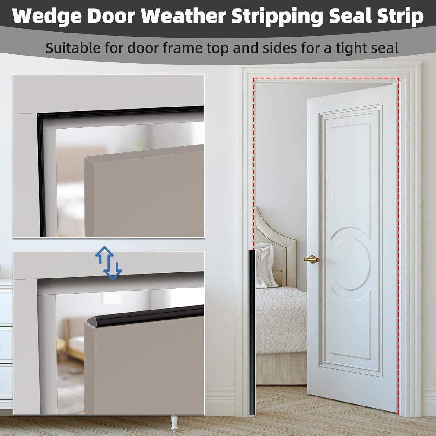 196" Wedge Weather Stripping Door Seal Strip for Door Frame & Window,Self Adhesive Window Insulation Draft Stopper Seal for Winter,Gray Foam Door Gap Filler for Soundproofing Light Blocker,Black