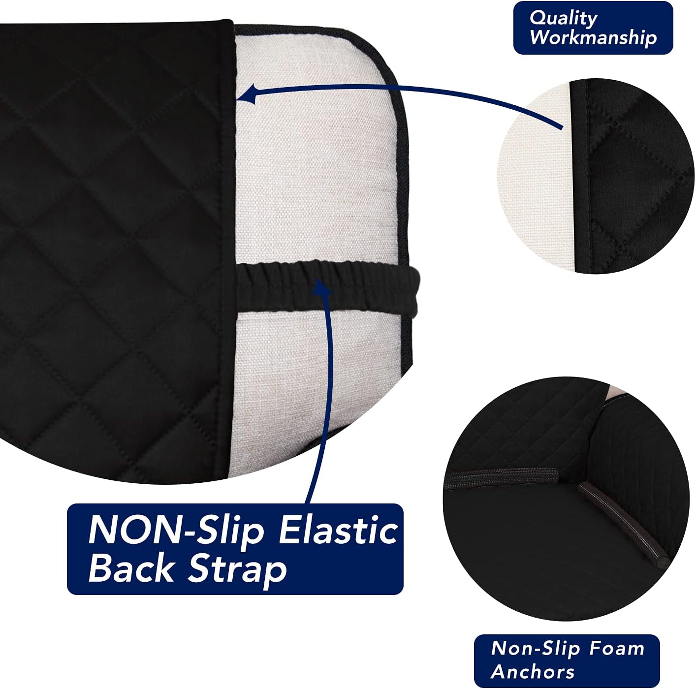 PureFit Reversible Quilted Sofa Cover, Water Resistant Slipcover Furniture Protector, Washable Couch Cover with Non Slip and Elastic Straps for Kids, Dogs, Pets (XX Large, Black/Black)
