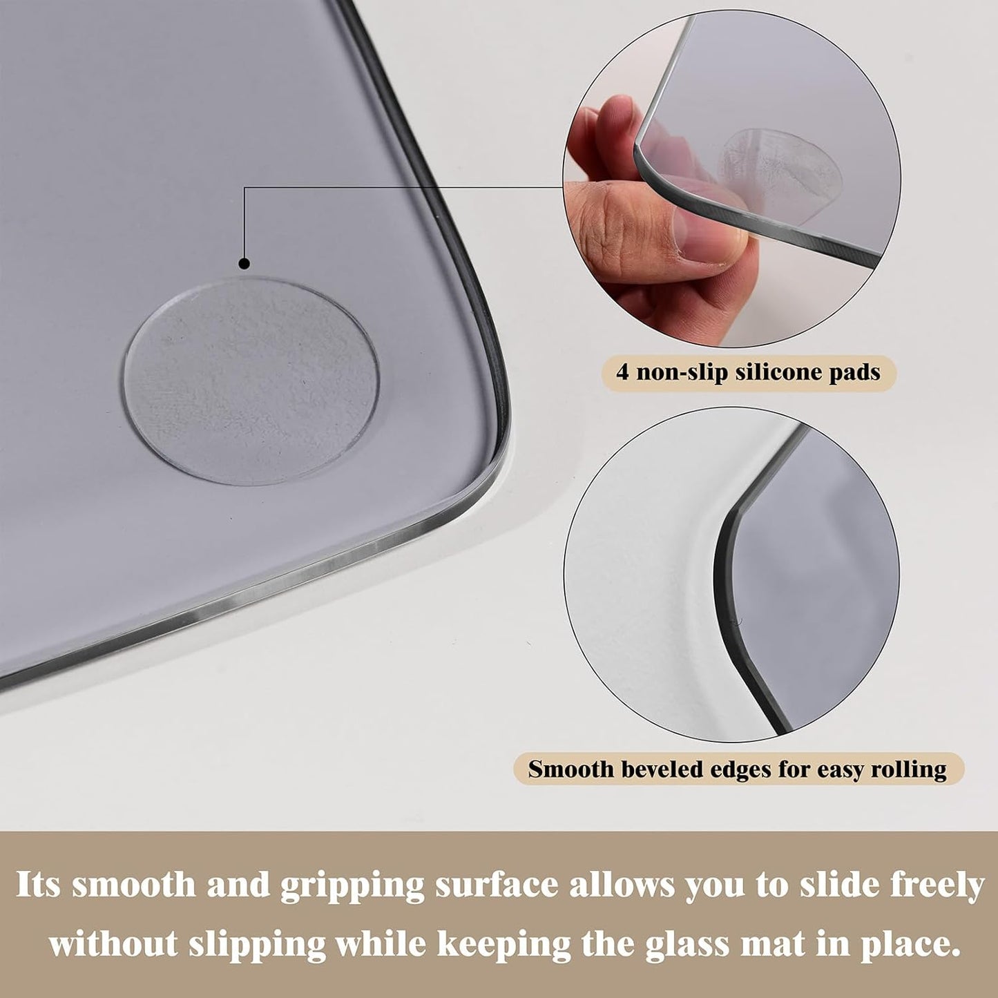 Koonmi Tempered Glass Chair Mat for Hardwood Floors & Carpets, 36" x 55“ Grey Heavy Duty Office Floor Protector with Noise-Free Gliding Shatterproof for Home Office Desk