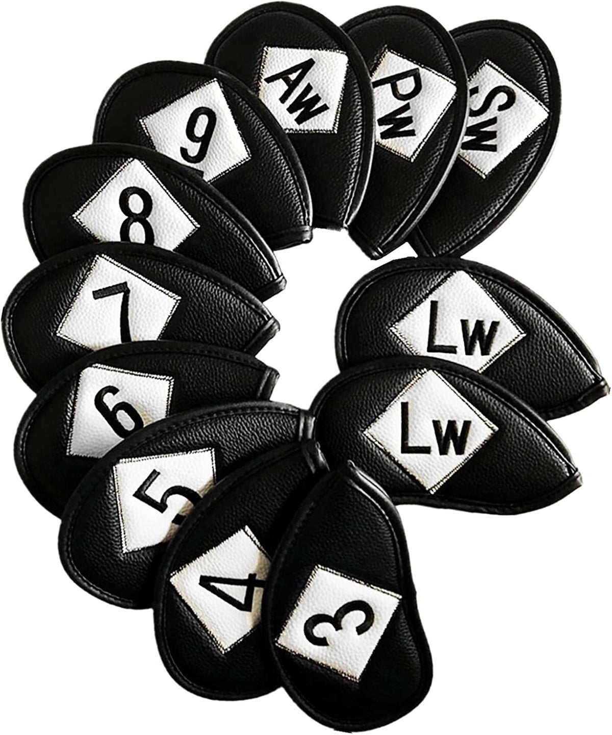 FINGER TEN Premium Synthetic Leather Stylish Iron & Wedge Golf Head Covers Value 12 Piece Set, Embroidered Labels & Fits Most Clubs Gift Set, Travel Protection Accessories