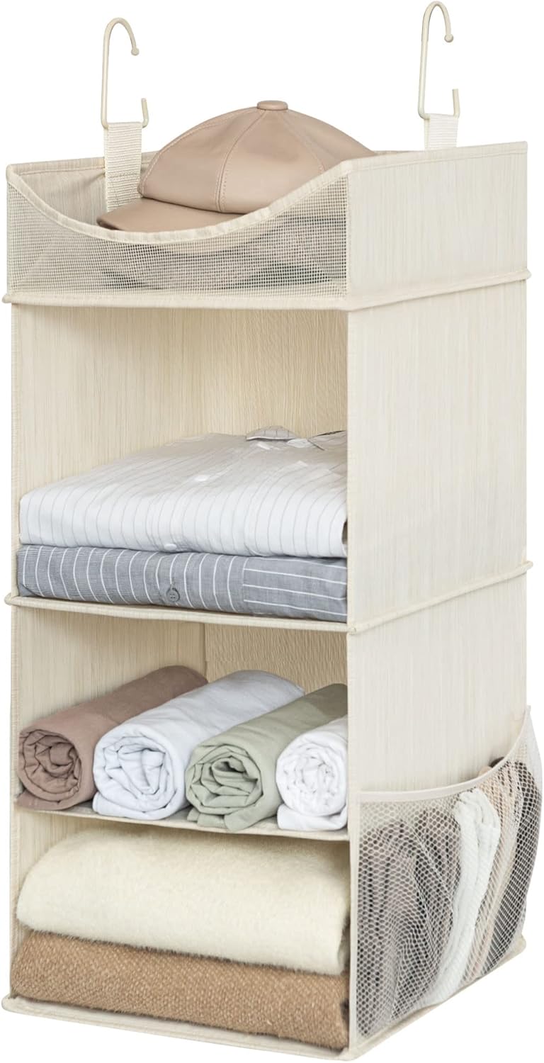 StorageWorks 3-Shelf Hanging Closet Organizer, Adjustable Hanging Closet Organizers and Storage, 12 ¾”W x 12 ¾”D x 32”H, White & Ivory