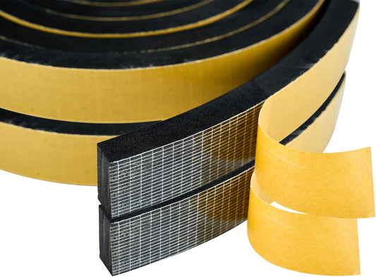 High Density Foam Weather Stripping Door Seal Strip Insulation Tape Roll for Insulating Door Frame, Window, Air Conditioner | Self Adhesive Sealing Weatherstrip (Black, 1 in 3/4 in x 13 Ft)