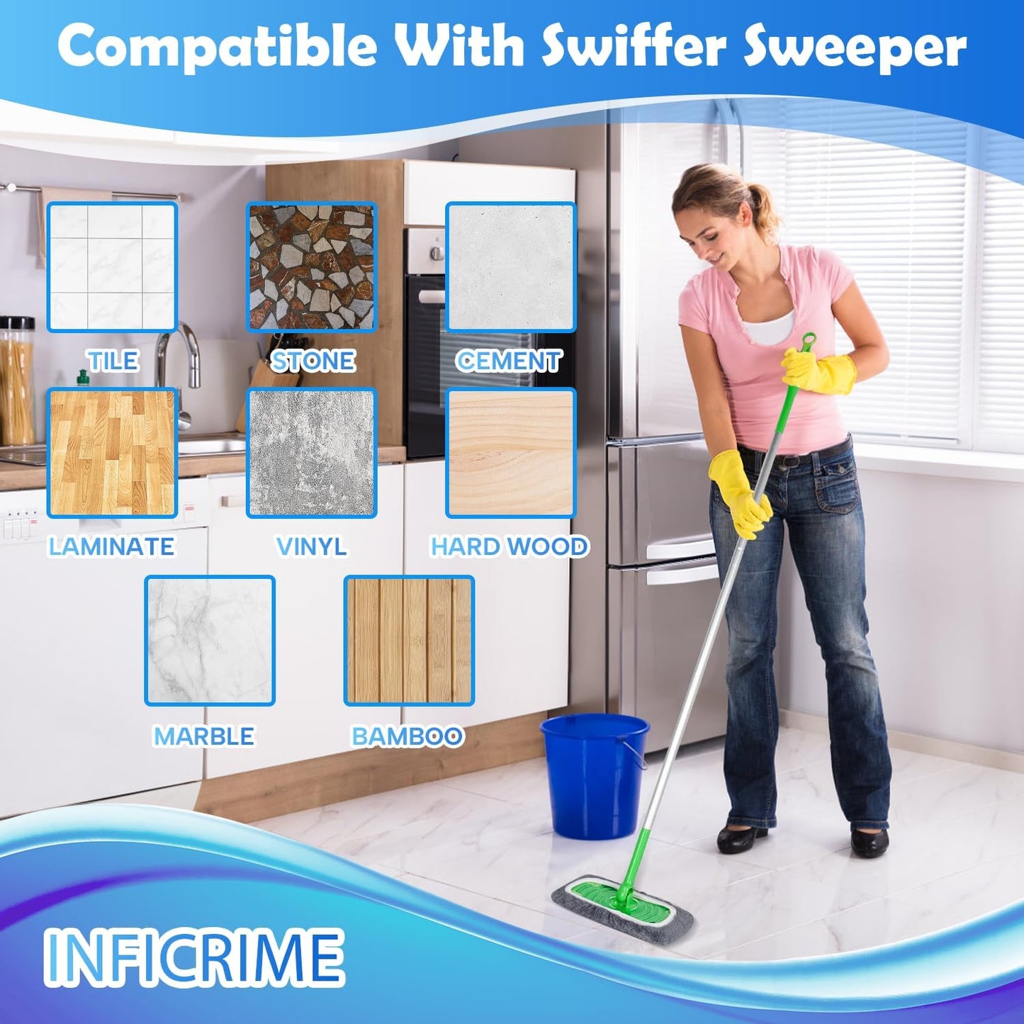 6 Pack Reusable Microfiber Mop Pads Compatible with Swiffer Sweeper Mop, Dry Sweeping Cloths & Wet Mopping Cloths, Washable Mop Pads for Surface/Hardwood Floor Cleaning (Mop is Not Included)