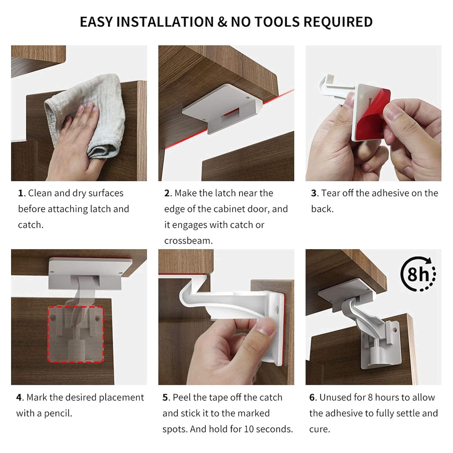 Cupboard Locks for Children - Child Safety Locks, Baby Proofing Drawer Kit Latches - No Drilling - Non Magnetic Child Proof Kitchen Cabinet Lock for Babies - Childproof - 10 Pack